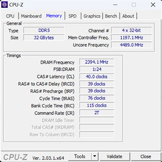 CPU-Zのメモリ情報